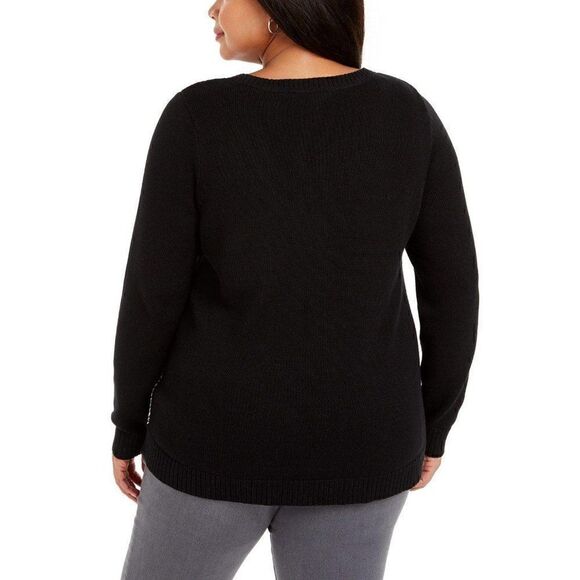 Plus Size Black/Grey/White Patchwork Sweater Top - Picture 2 of 6
